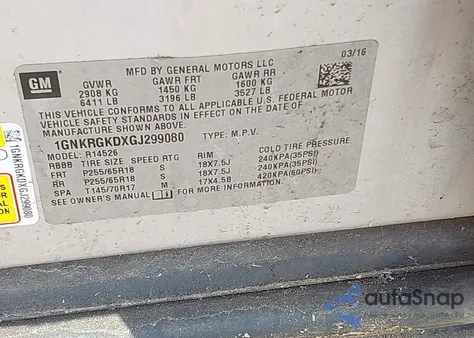 2016 Chevrolet Traverse 1Lt from USA, damaged, VIN 1GNKRGKDXGJ299080